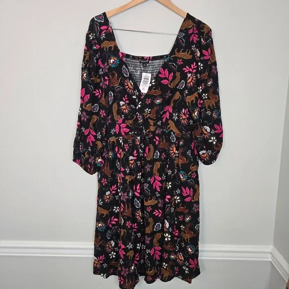NWT‎ Torrid Leopard Floral Twist Front Mini Dress 2X 18-20 Boho Festival Pockets - Picture 2 of 12